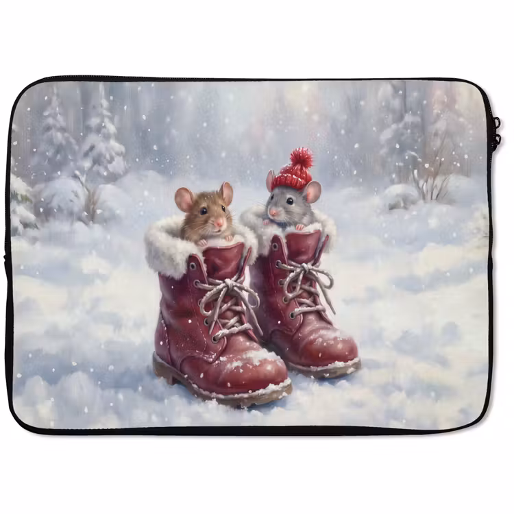 Laptophoes Muizen - Laarzen - Sneeuw — 1