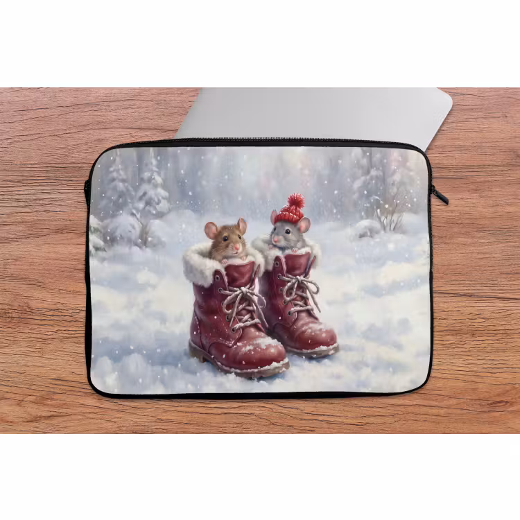 Laptophoes Muizen - Laarzen - Sneeuw — 2