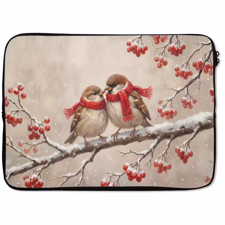Laptophoes Vogels - Winter - Rood — 1