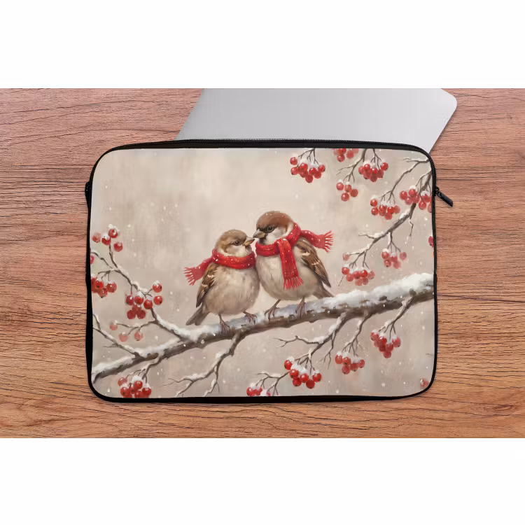 Laptophoes Vogels - Winter - Rood — 2