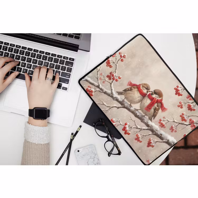 Laptophoes Vogels - Winter - Rood — 3