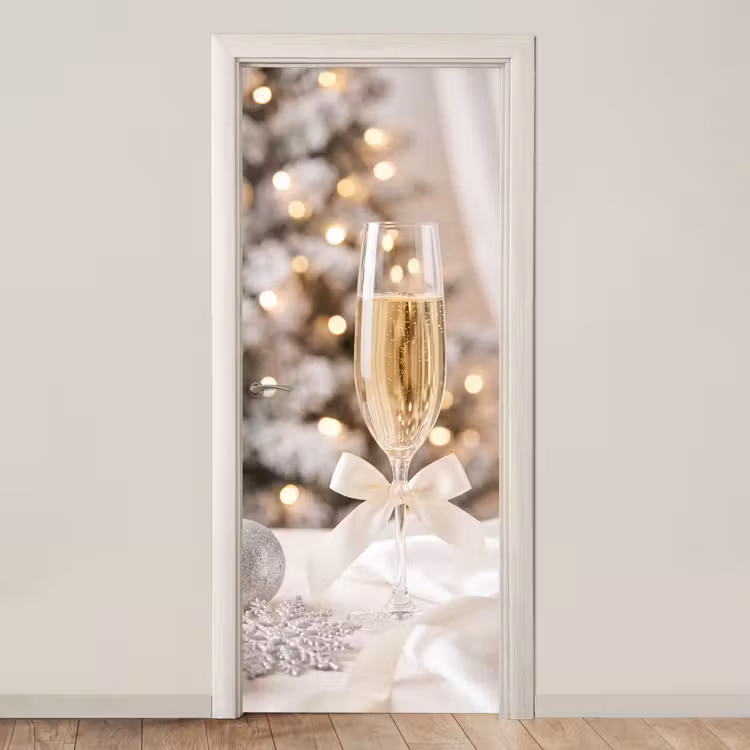 Deursticker - Champagneglas - Kerst - Feest — 1