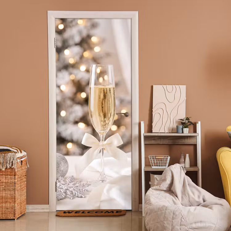 Deursticker - Champagneglas - Kerst - Feest — 2