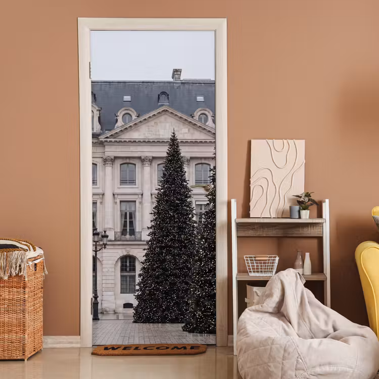Deursticker - Kerstboom - Verlicht - Winter — 2