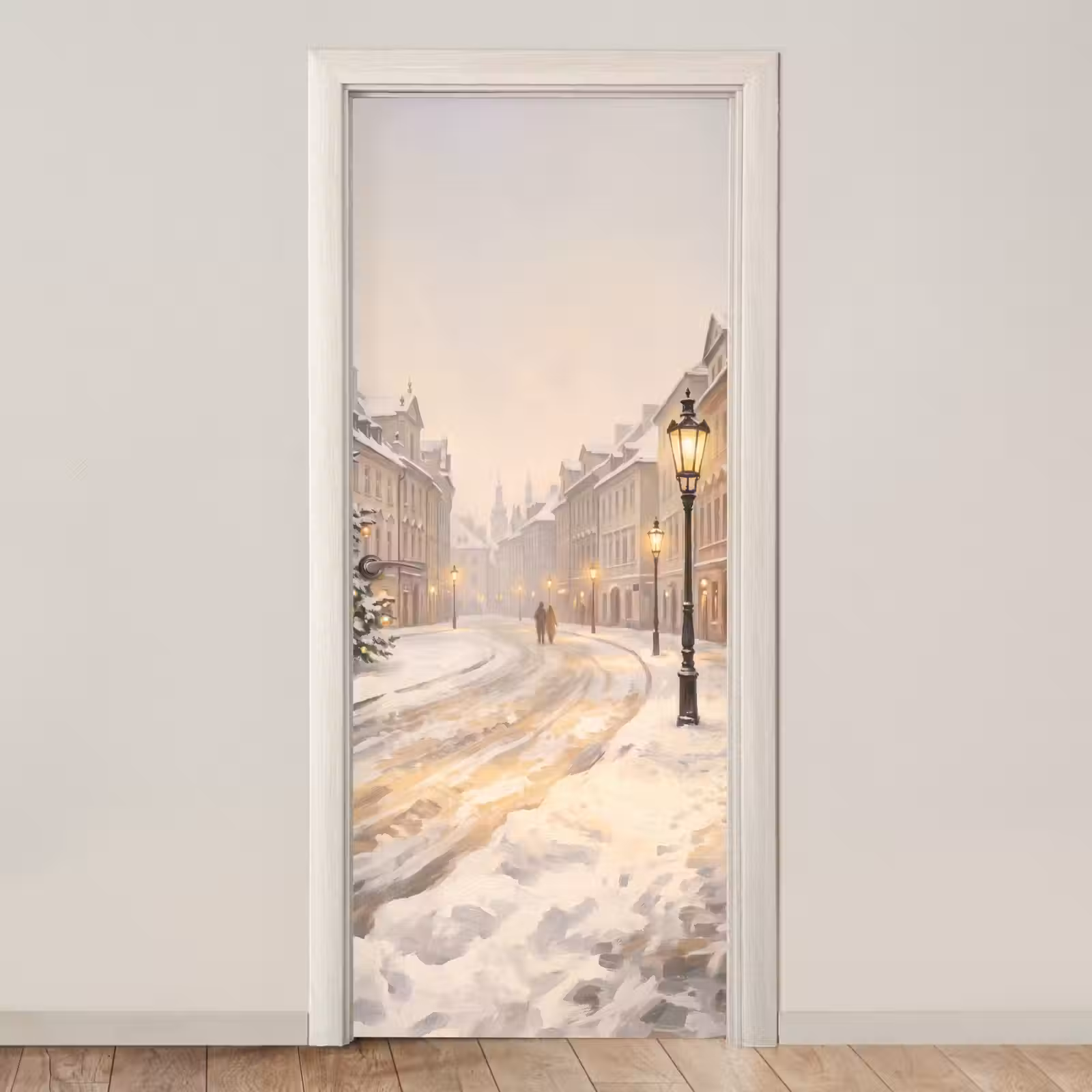 Deursticker - Besneeuwde straat - Kerst — 1