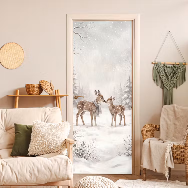 Deursticker - Herten - Besneeuwd - Bos — 4