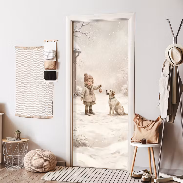 Deursticker - Kind - Hond - Sneeuw — 8