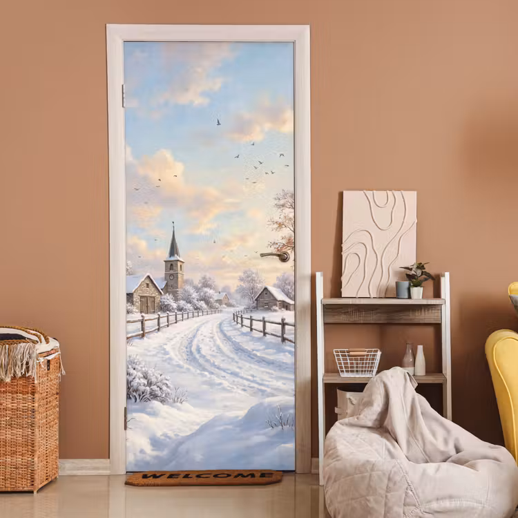 Deursticker - Kerk - Winter - Landschap — 2