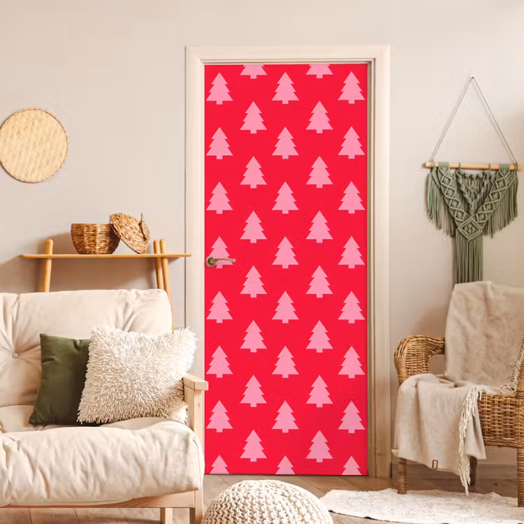 Deursticker - Kerstboom - Roze - Rood — 4