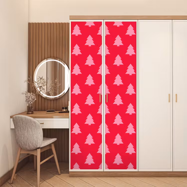 Deursticker - Kerstboom - Roze - Rood — 5