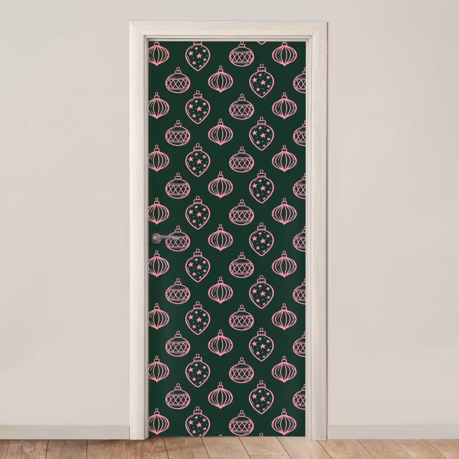 Deursticker - Kerstbal - Roze - Groen — 1