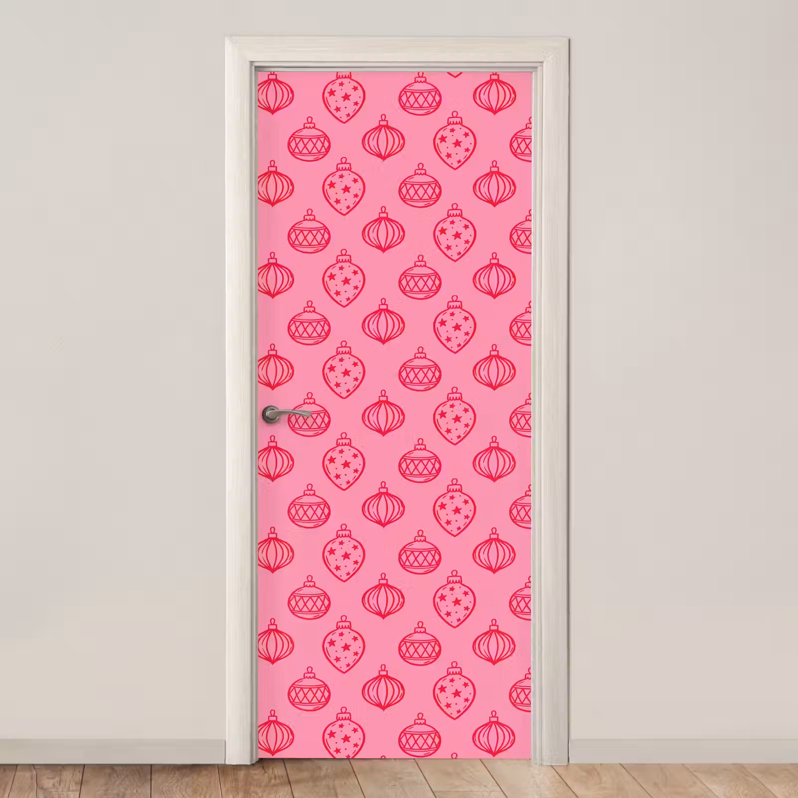 Deursticker - Kerstbal - Roze - Rood — 1
