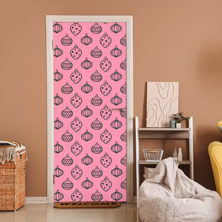 Deursticker - Kerstbal - Groen - Roze — 2