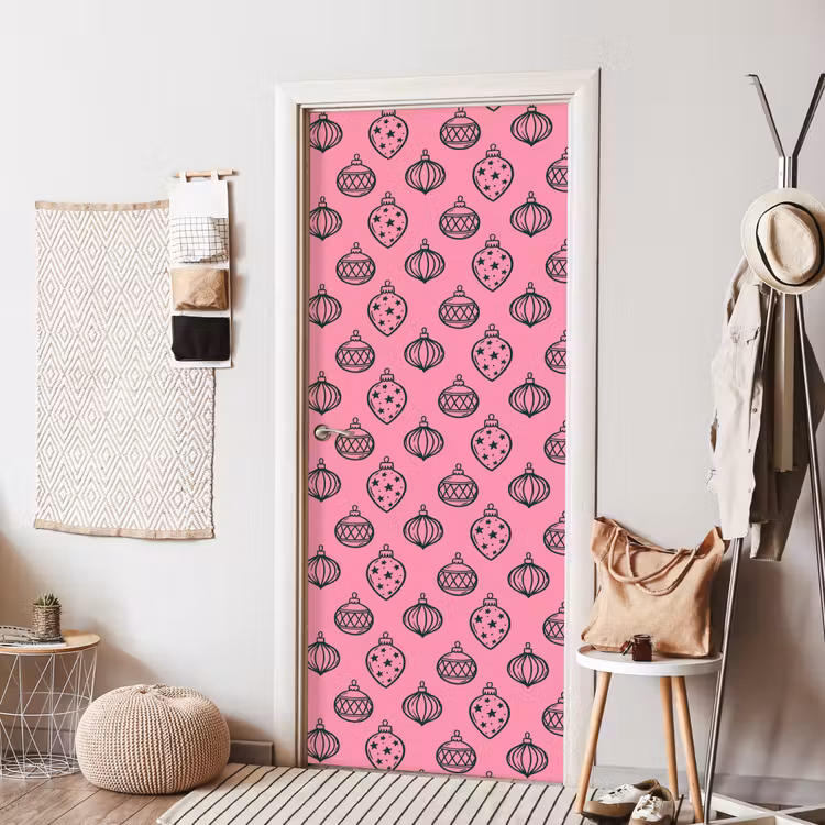 Deursticker - Kerstbal - Groen - Roze — 8
