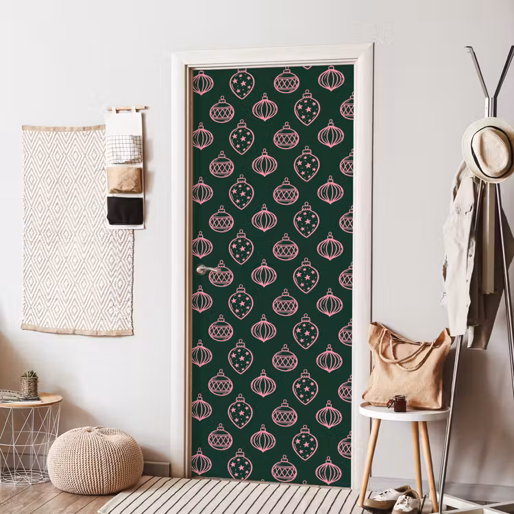 Deursticker - Kerstbal - Roze - Groen — 8
