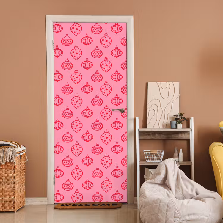 Deursticker - Kerstbal - Roze - Rood — 2