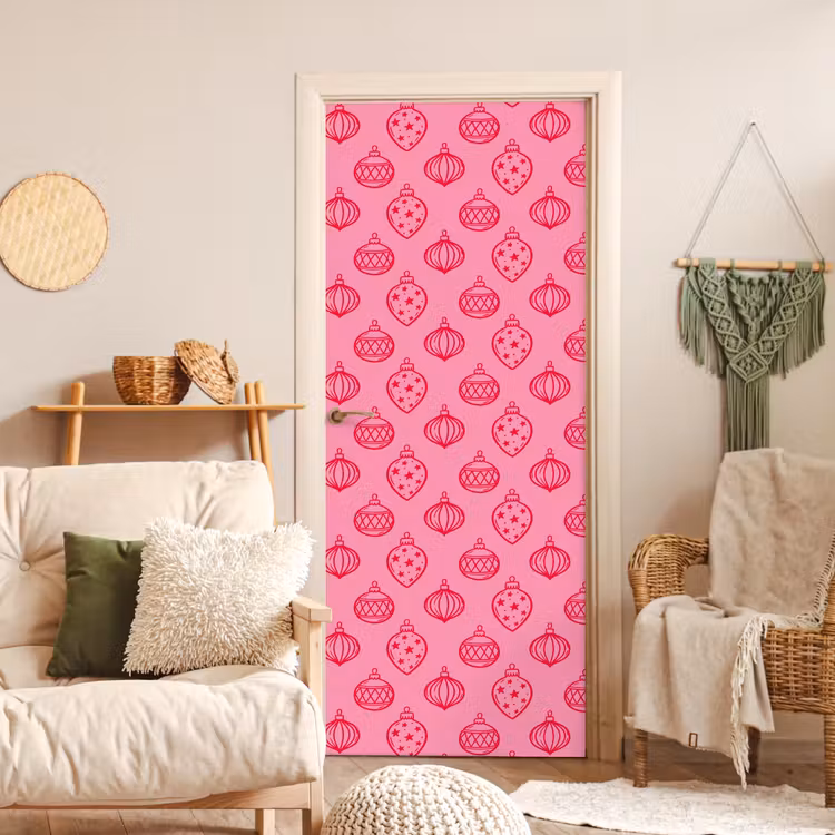 Deursticker - Kerstbal - Roze - Rood — 4