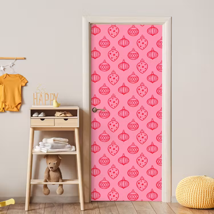 Deursticker - Kerstbal - Roze - Rood — 6