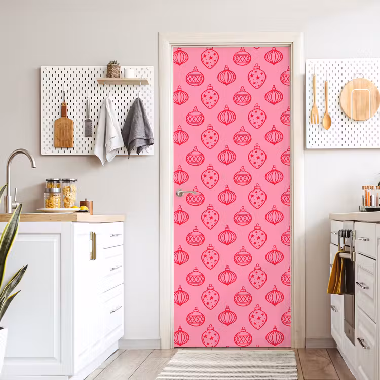 Deursticker - Kerstbal - Roze - Rood — 7