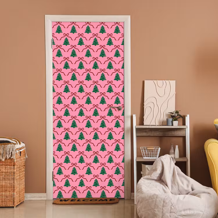 Deursticker - Kerst - Roze - Rood - Strik — 2