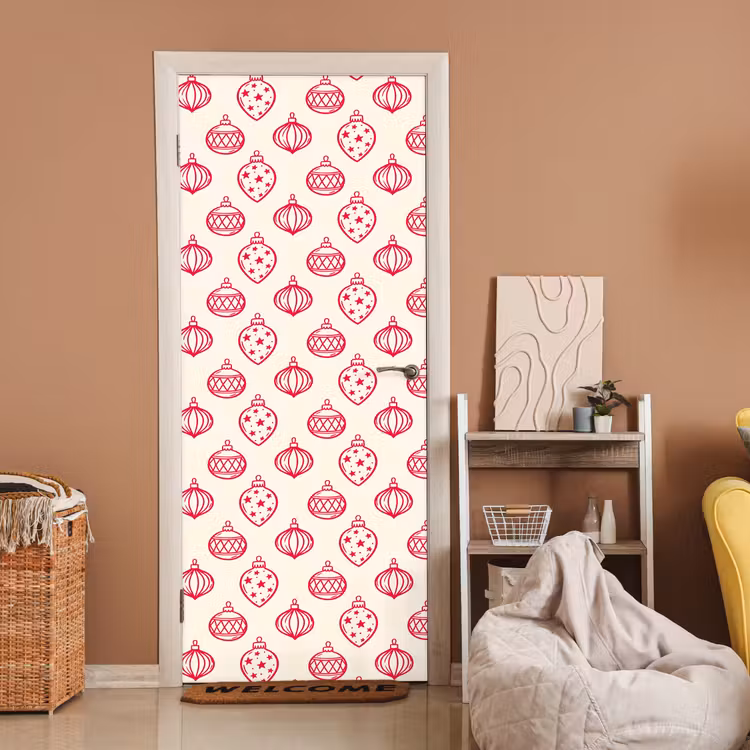Deursticker - Kerstbal - Crème - Rood — 2