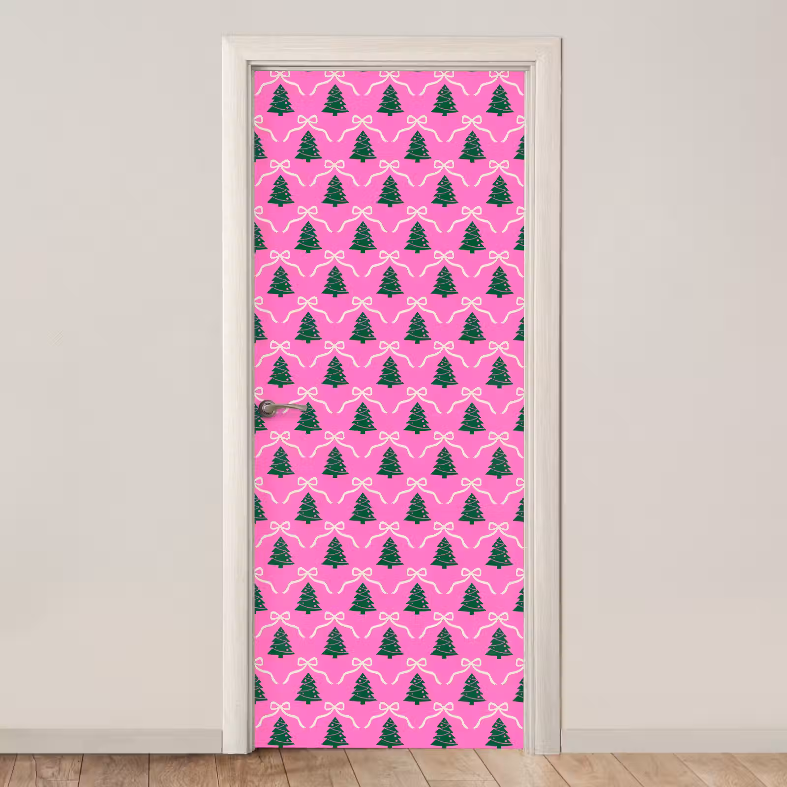 Deursticker - Kerst - Roze - Wit - Strik — 1