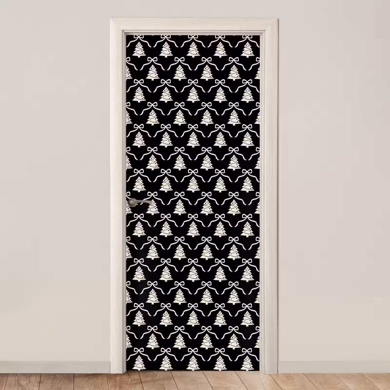 Deursticker - Strik - Wit - Zwart - Kerst — 1