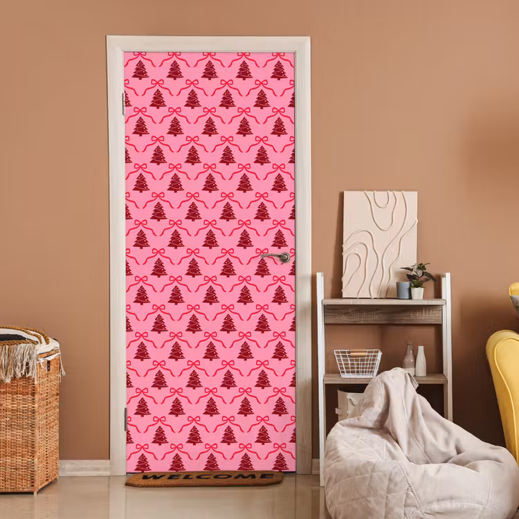 Deursticker - Kerst - Rood - Roze - Strik — 2