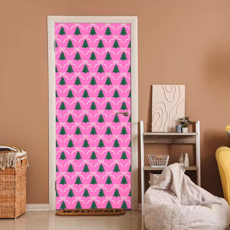 Deursticker - Kerst - Roze - Wit - Strik — 2