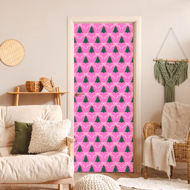 Deursticker - Kerst - Roze - Wit - Strik — 4