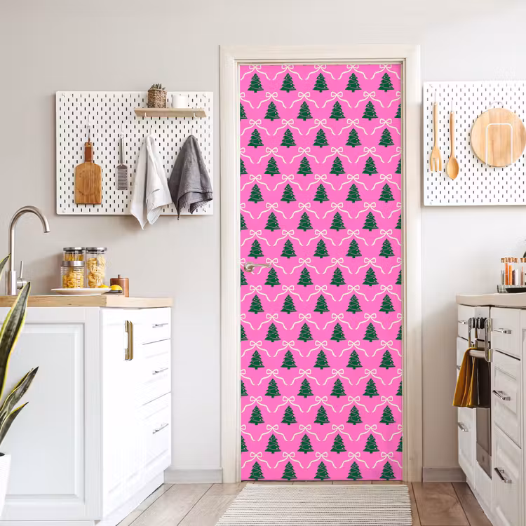 Deursticker - Kerst - Roze - Wit - Strik — 7