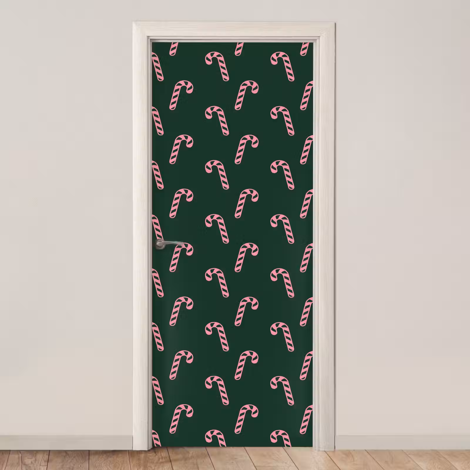 Deursticker - Kerst - Roze - Groen - Zuurstok — 1