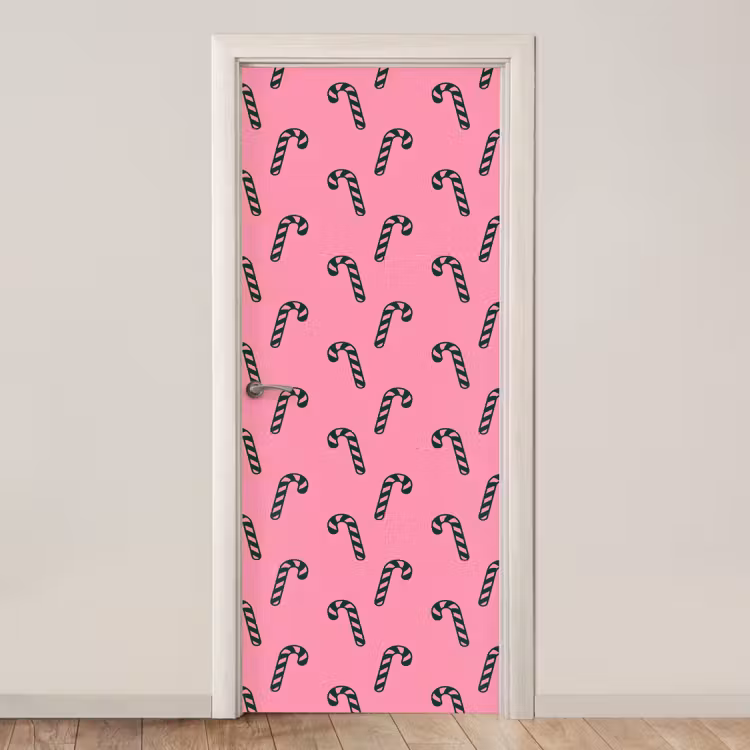 Deursticker - Kerst - Roze - Groen - Zuurstok — 1