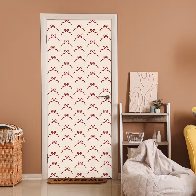 Deursticker - Strik - Rood - Crème - Kerst — 2
