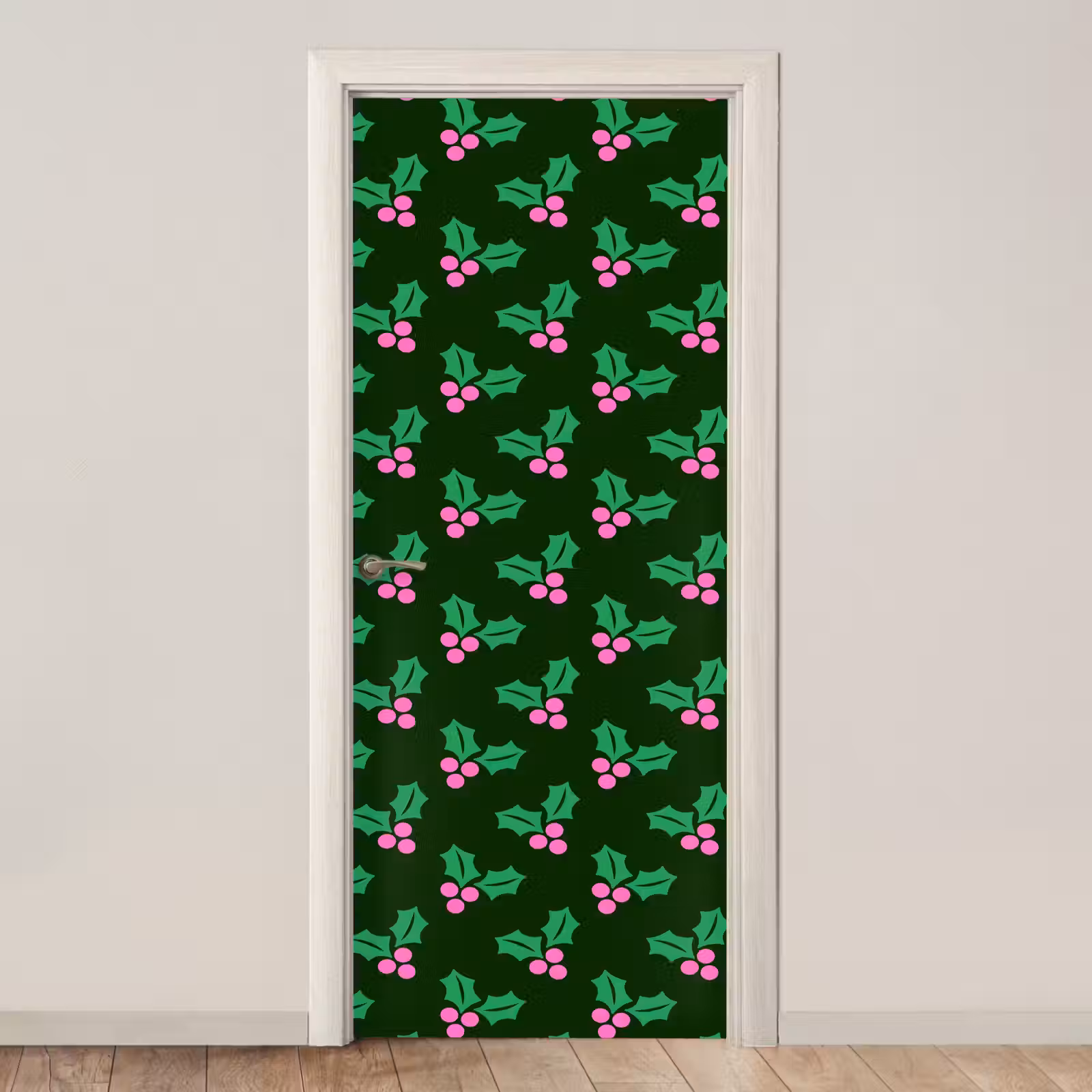 Deursticker - Hulst - Groen - Roze - Kerst — 1