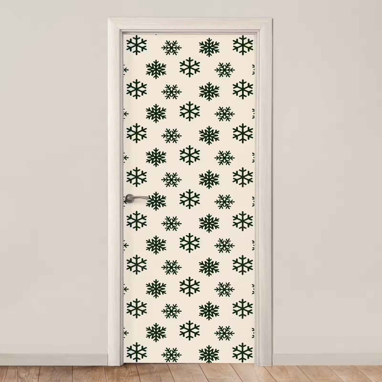 Deursticker - Sneeuwvlok - Crème - Groen - Kerst — 1