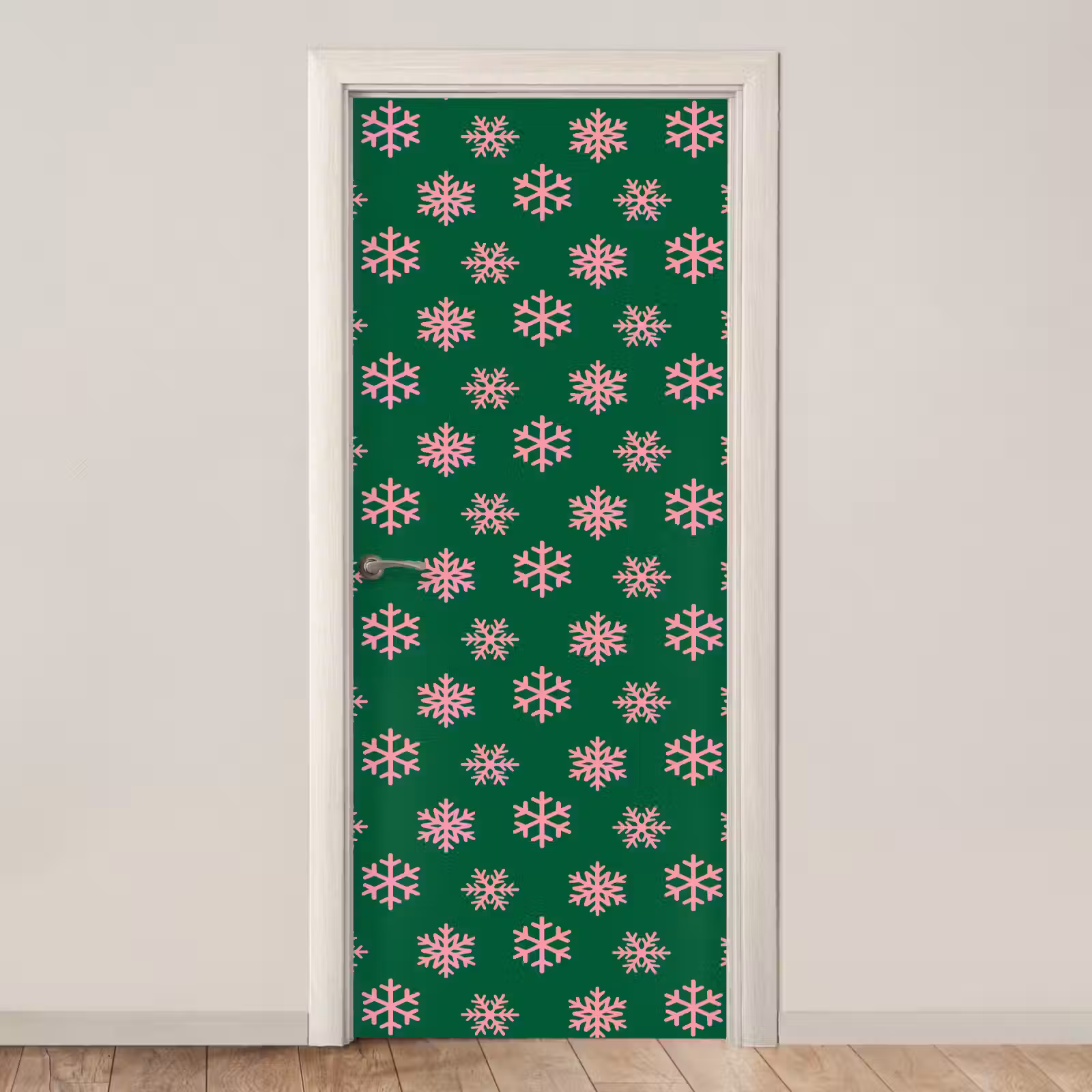 Deursticker - Sneeuwvlok - Groen - Roze - Kerst — 1
