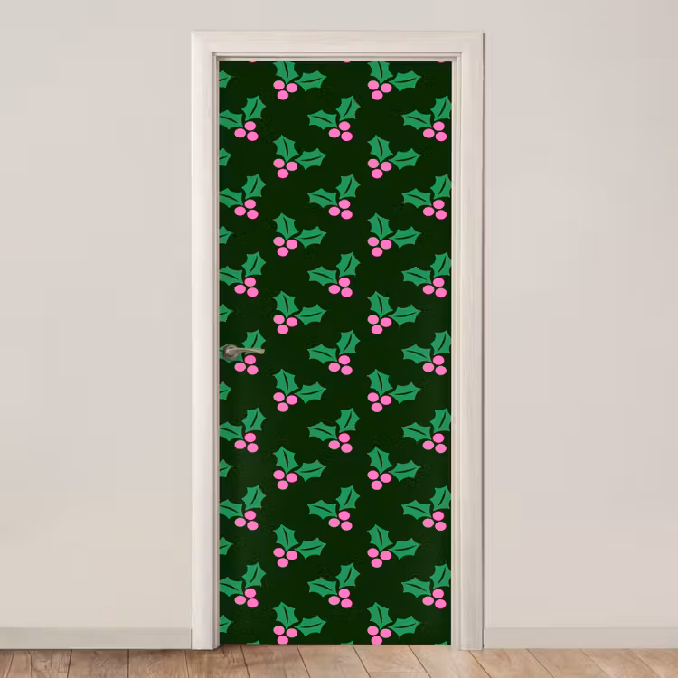 Deursticker - Hulst - Groen - Roze - Kerst — 1