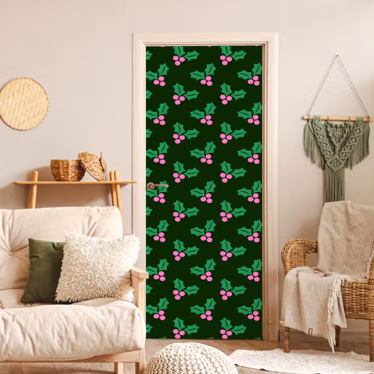Deursticker - Hulst - Groen - Roze - Kerst — 4