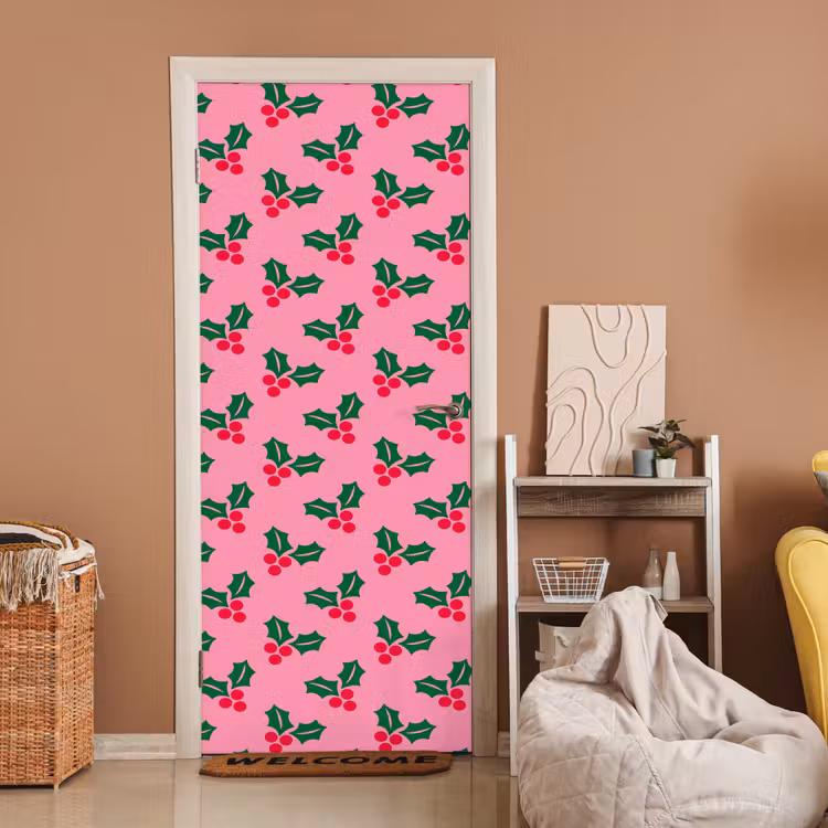 Deursticker - Hulst - Kerst - Roze — 2