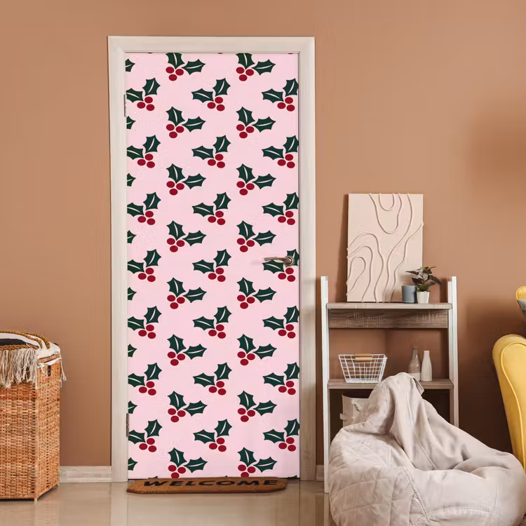 Deursticker - Kerst - Hulst - Groen - Roze — 2