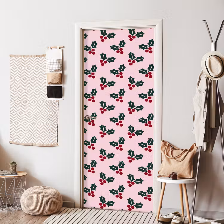 Deursticker - Kerst - Hulst - Groen - Roze — 8