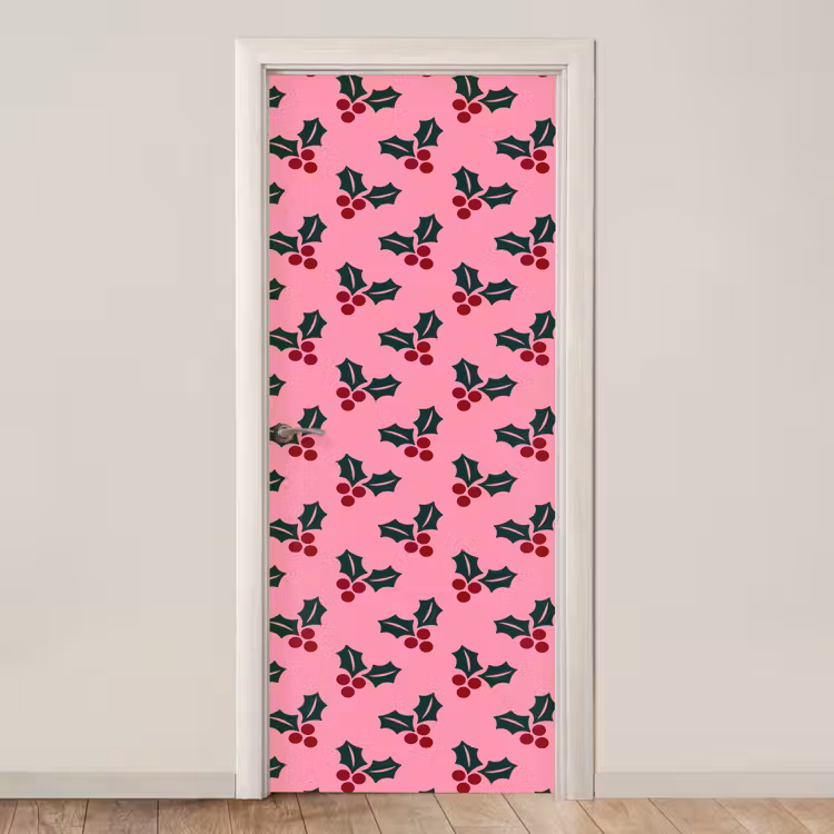 Deursticker - Roze - Kerst - Hulst — 1