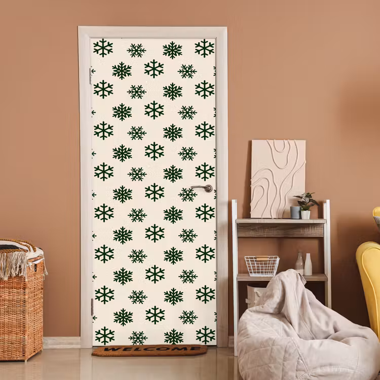 Deursticker - Sneeuwvlok - Crème - Groen - Kerst — 2