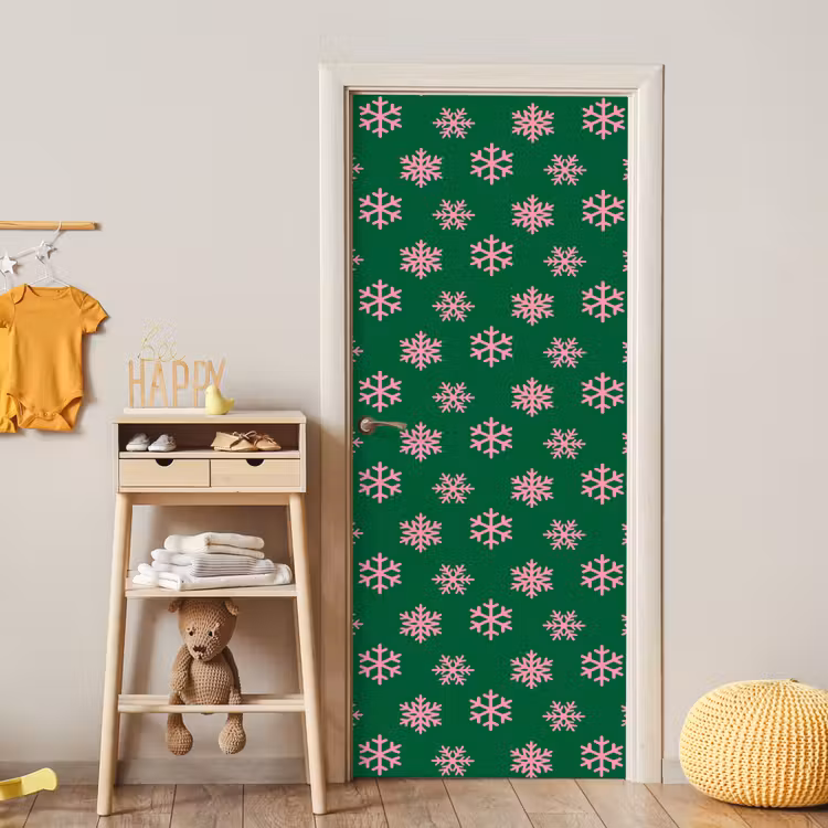 Deursticker - Sneeuwvlok - Groen - Roze - Kerst — 6