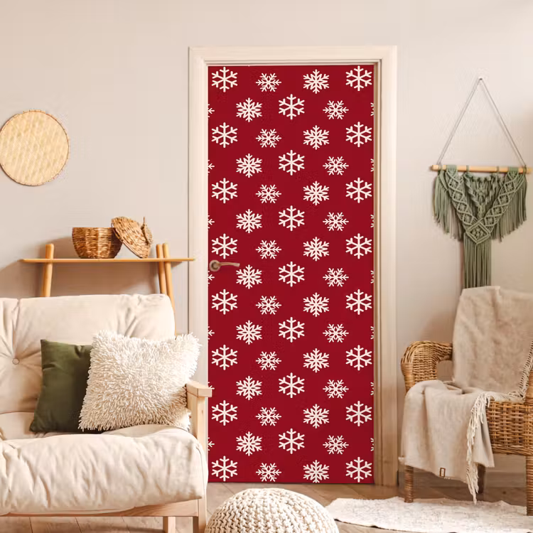 Deursticker - Sneeuwvlok - Rood - Wit - Kerst — 4
