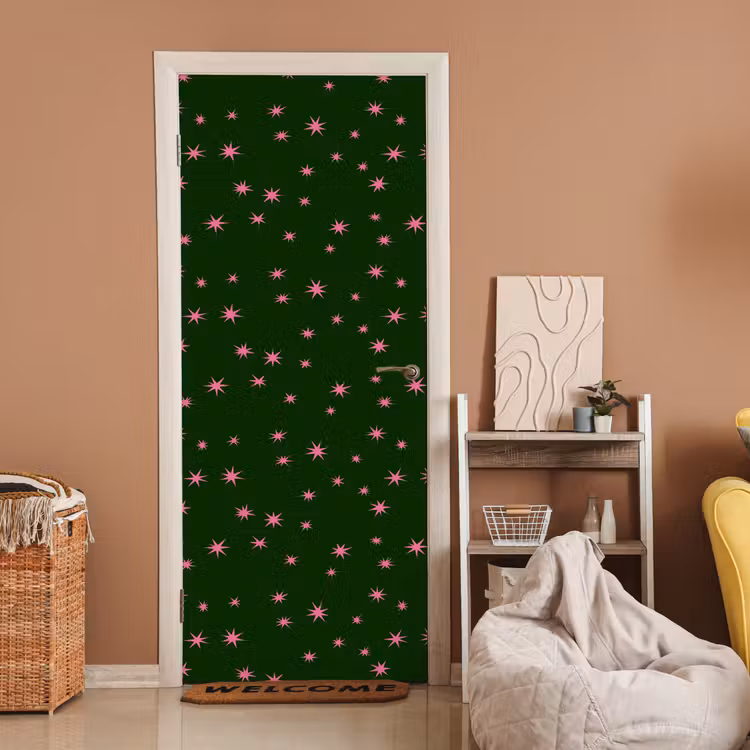 Deursticker - Ster - Roze - Groen - Kerst — 2