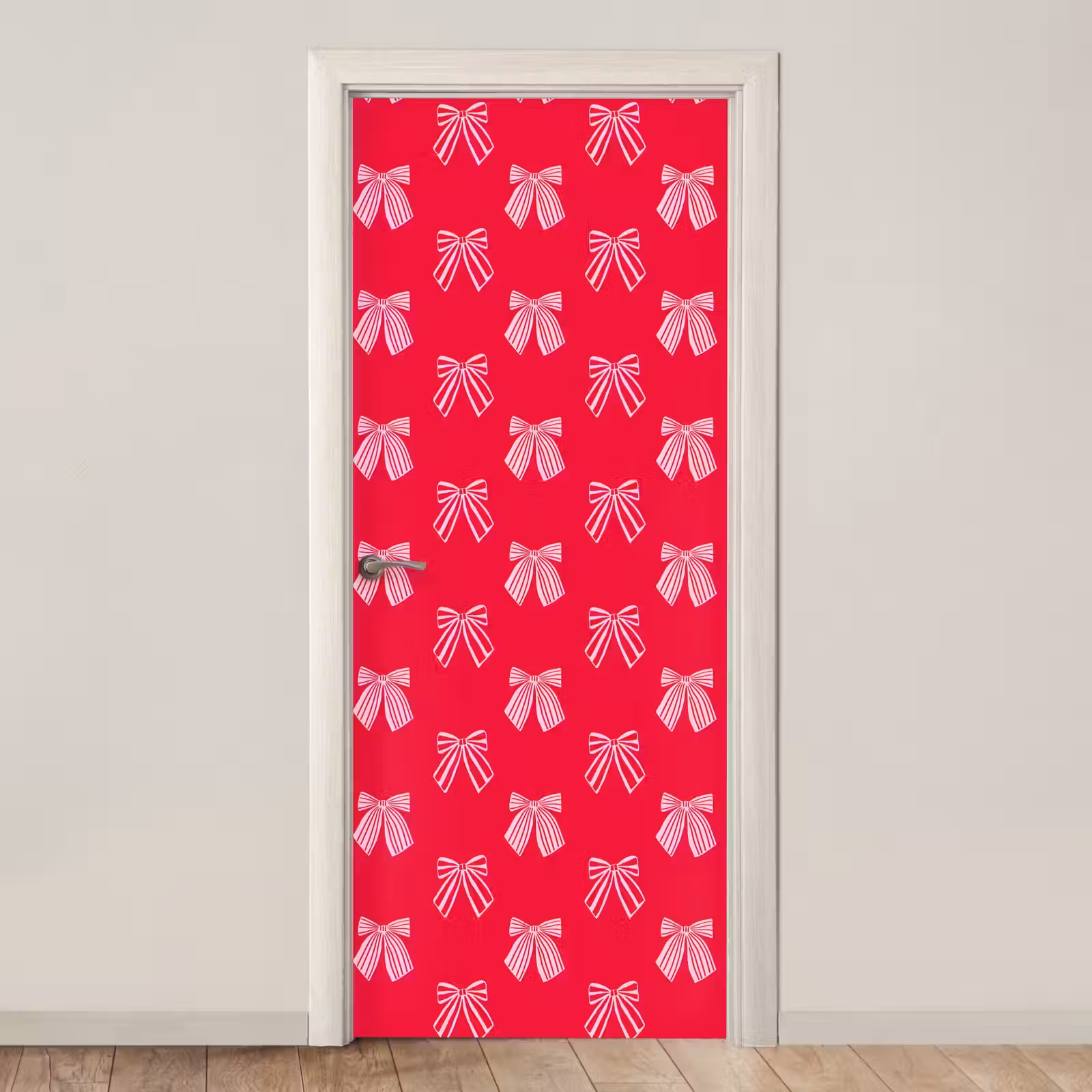 Deursticker - Strikken - Kerstmis - Rood - Roze — 1