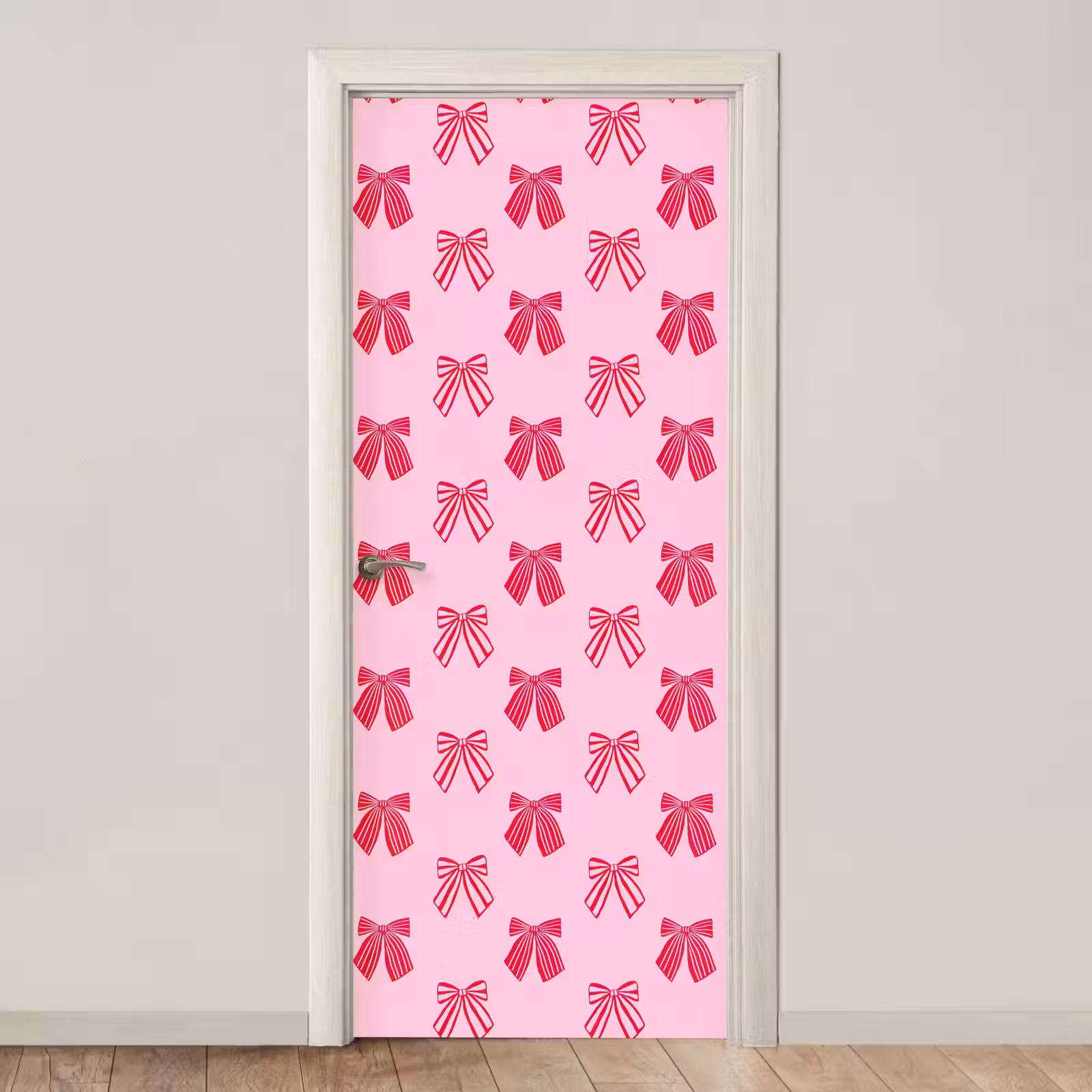 Deursticker - Strikken - Kerstmis - Roze - Rood — 1