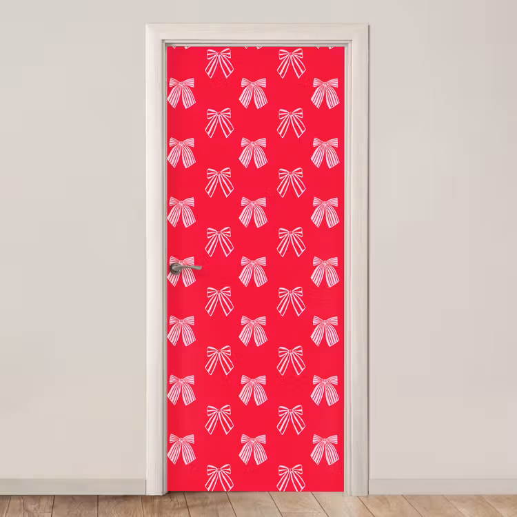 Deursticker - Strikken - Kerstmis - Rood - Roze — 1